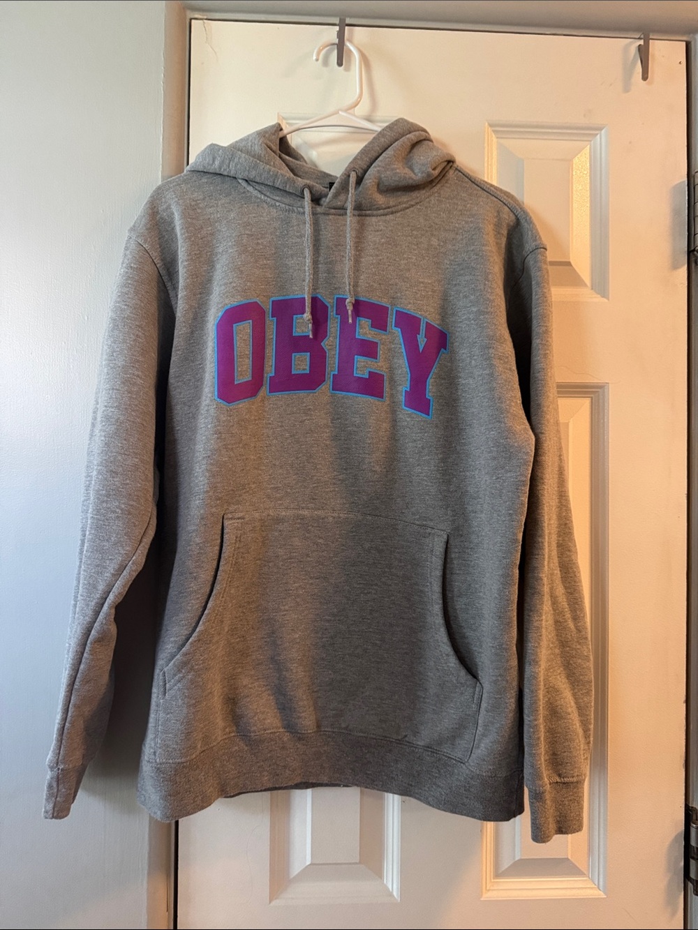 Obey Grey Crewneck Sweatshirt with Purple Lettering